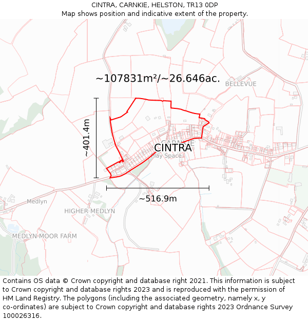 CINTRA, CARNKIE, HELSTON, TR13 0DP: Plot and title map