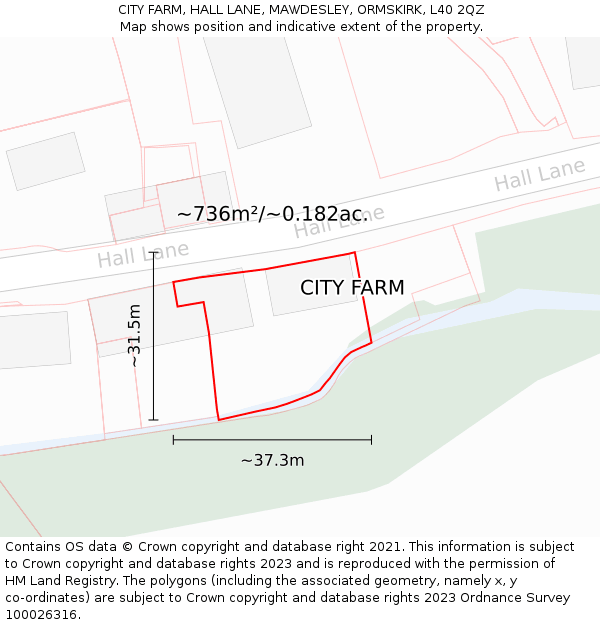 CITY FARM, HALL LANE, MAWDESLEY, ORMSKIRK, L40 2QZ: Plot and title map