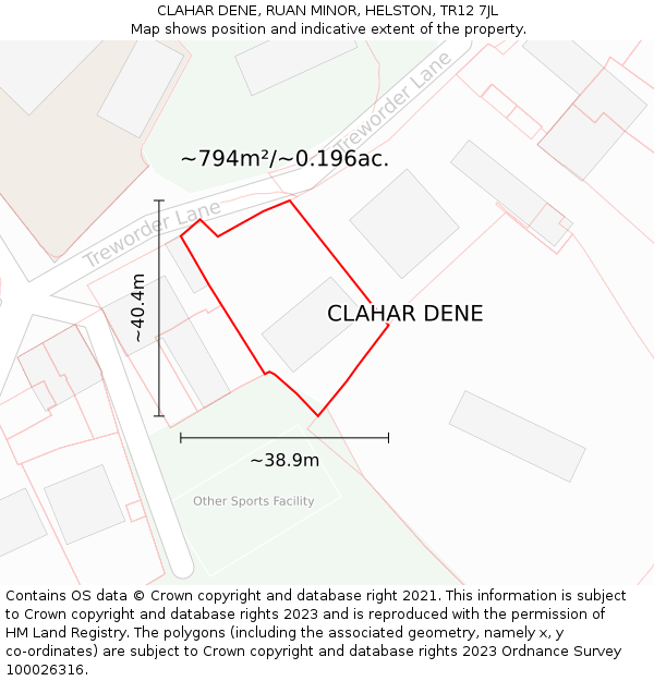 CLAHAR DENE, RUAN MINOR, HELSTON, TR12 7JL: Plot and title map