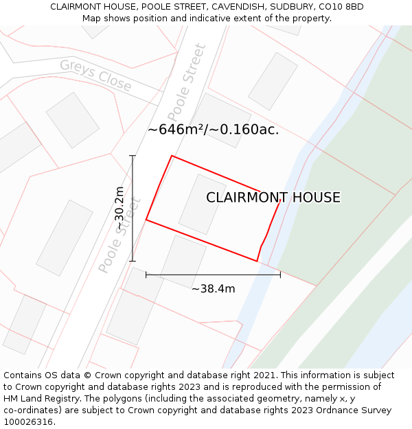 CLAIRMONT HOUSE, POOLE STREET, CAVENDISH, SUDBURY, CO10 8BD: Plot and title map