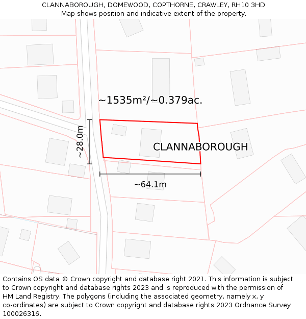 CLANNABOROUGH, DOMEWOOD, COPTHORNE, CRAWLEY, RH10 3HD: Plot and title map