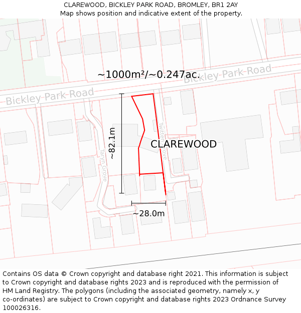 CLAREWOOD, BICKLEY PARK ROAD, BROMLEY, BR1 2AY: Plot and title map