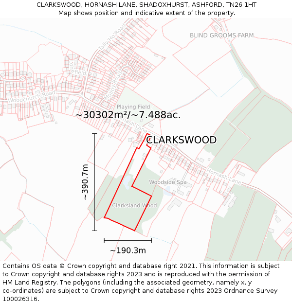 CLARKSWOOD, HORNASH LANE, SHADOXHURST, ASHFORD, TN26 1HT: Plot and title map