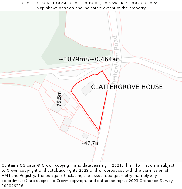 CLATTERGROVE HOUSE, CLATTERGROVE, PAINSWICK, STROUD, GL6 6ST: Plot and title map