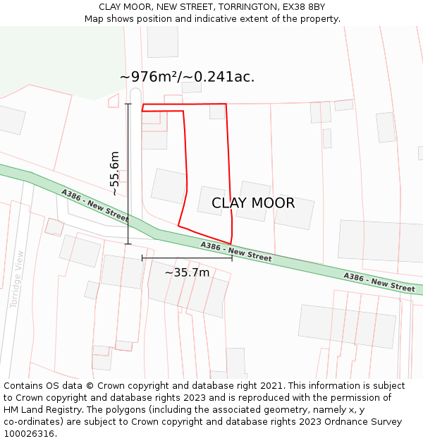 CLAY MOOR, NEW STREET, TORRINGTON, EX38 8BY: Plot and title map
