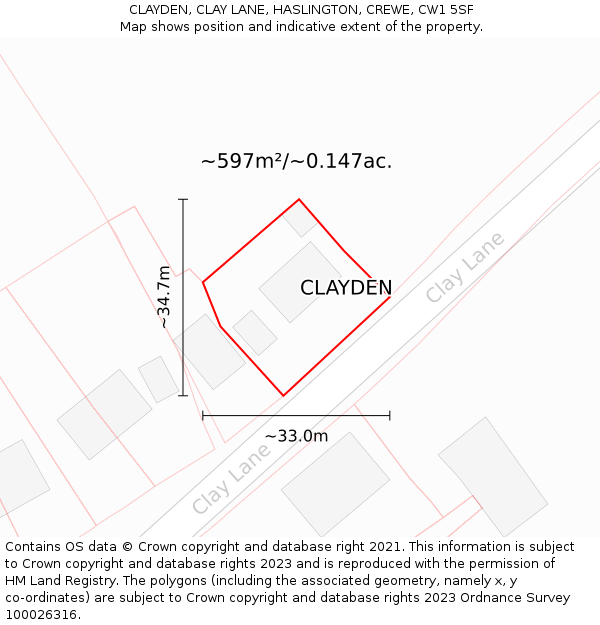 CLAYDEN, CLAY LANE, HASLINGTON, CREWE, CW1 5SF: Plot and title map