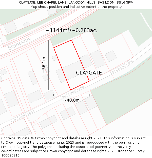 CLAYGATE, LEE CHAPEL LANE, LANGDON HILLS, BASILDON, SS16 5PW: Plot and title map