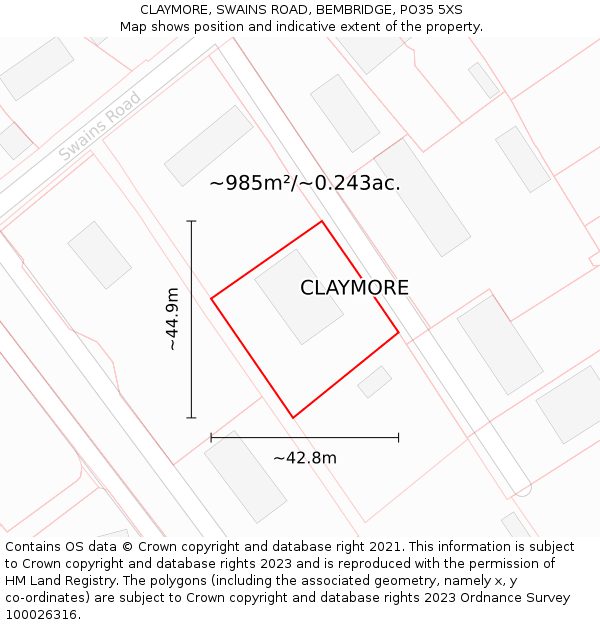 CLAYMORE, SWAINS ROAD, BEMBRIDGE, PO35 5XS: Plot and title map