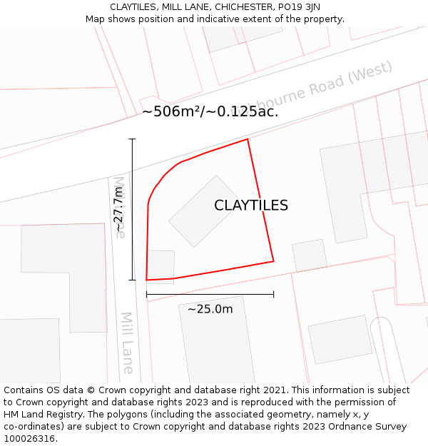 CLAYTILES, MILL LANE, CHICHESTER, PO19 3JN: Plot and title map