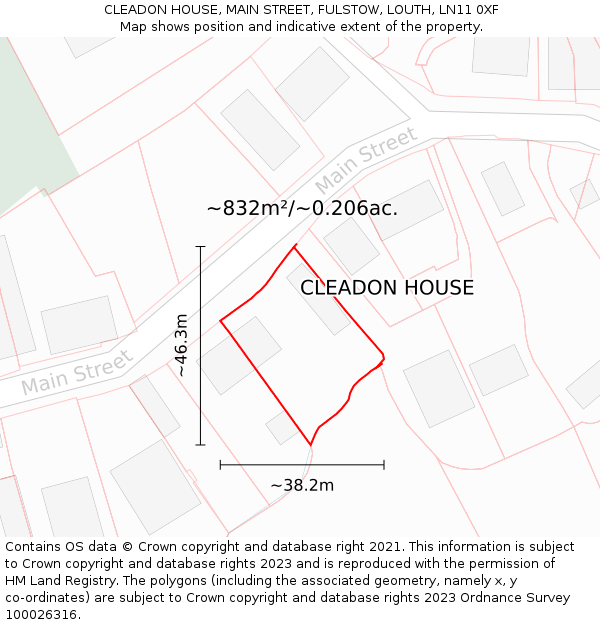 CLEADON HOUSE, MAIN STREET, FULSTOW, LOUTH, LN11 0XF: Plot and title map