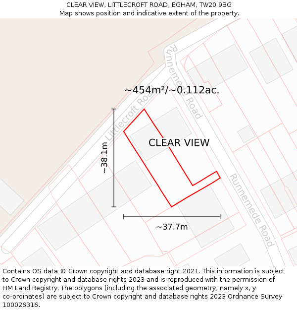 CLEAR VIEW, LITTLECROFT ROAD, EGHAM, TW20 9BG: Plot and title map