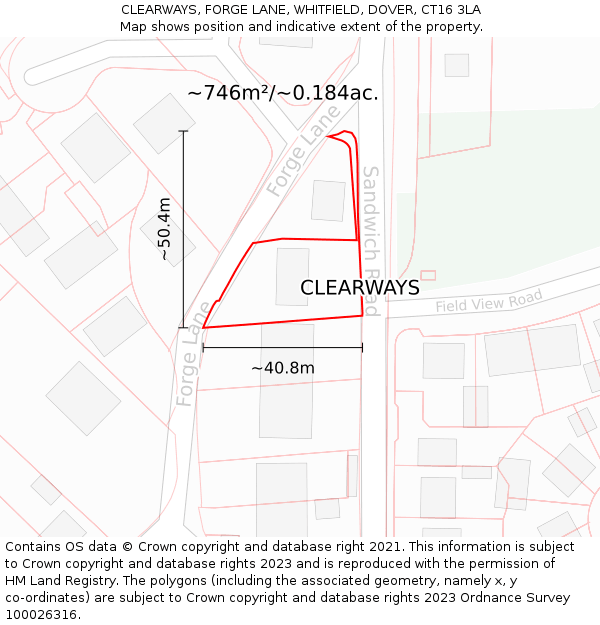 CLEARWAYS, FORGE LANE, WHITFIELD, DOVER, CT16 3LA: Plot and title map