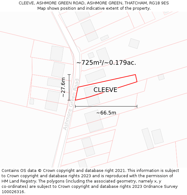 CLEEVE, ASHMORE GREEN ROAD, ASHMORE GREEN, THATCHAM, RG18 9ES: Plot and title map