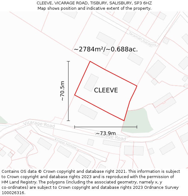 CLEEVE, VICARAGE ROAD, TISBURY, SALISBURY, SP3 6HZ: Plot and title map