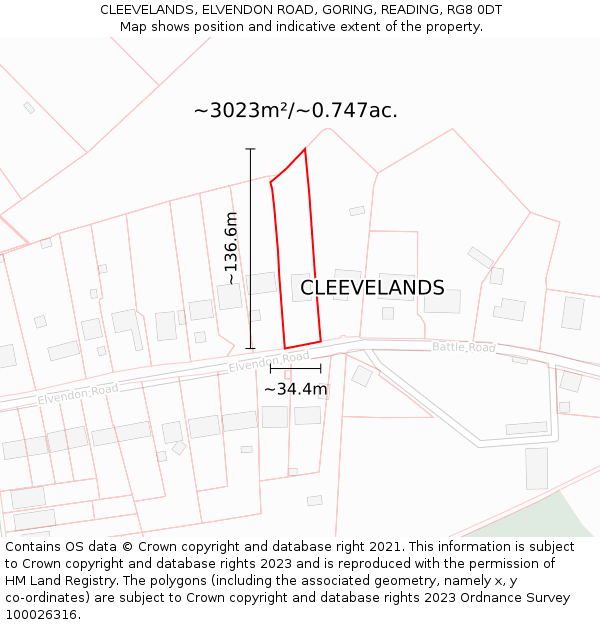 CLEEVELANDS, ELVENDON ROAD, GORING, READING, RG8 0DT: Plot and title map