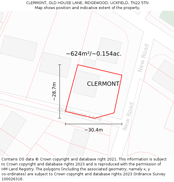 CLERMONT, OLD HOUSE LANE, RIDGEWOOD, UCKFIELD, TN22 5TN: Plot and title map