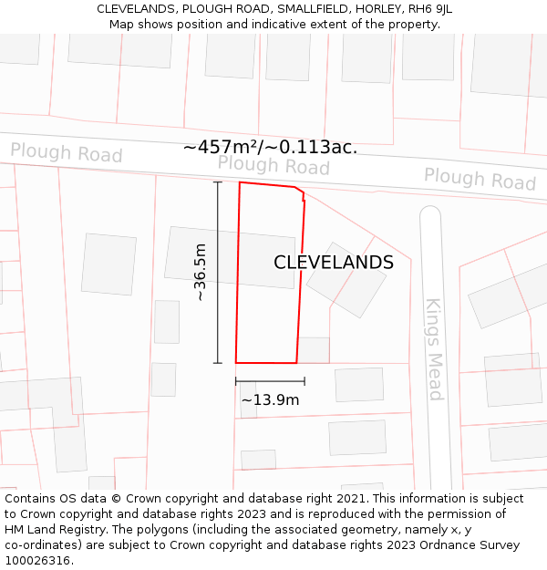 CLEVELANDS, PLOUGH ROAD, SMALLFIELD, HORLEY, RH6 9JL: Plot and title map