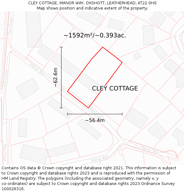 CLEY COTTAGE, MANOR WAY, OXSHOTT, LEATHERHEAD, KT22 0HS: Plot and title map