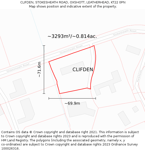 CLIFDEN, STOKESHEATH ROAD, OXSHOTT, LEATHERHEAD, KT22 0PN: Plot and title map