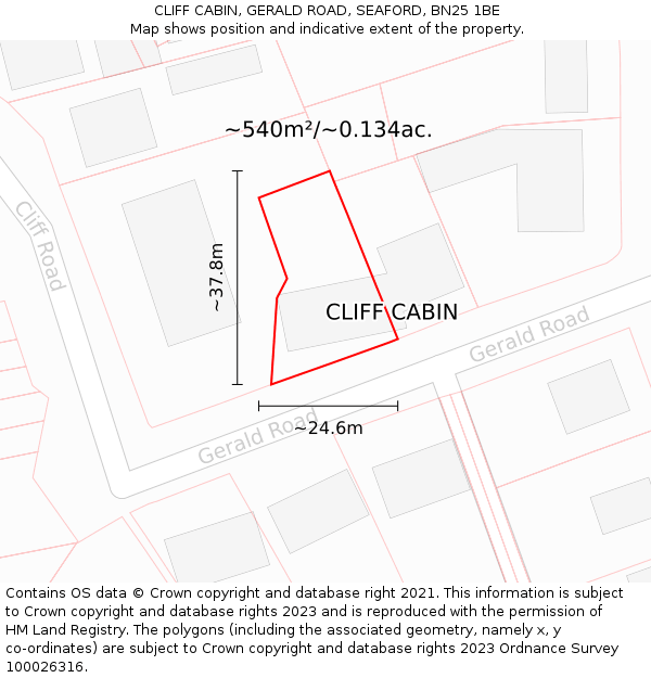 CLIFF CABIN, GERALD ROAD, SEAFORD, BN25 1BE: Plot and title map