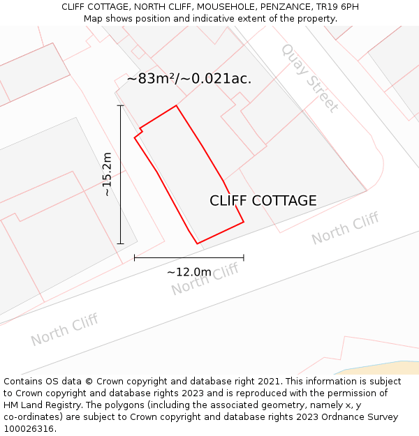 CLIFF COTTAGE, NORTH CLIFF, MOUSEHOLE, PENZANCE, TR19 6PH: Plot and title map