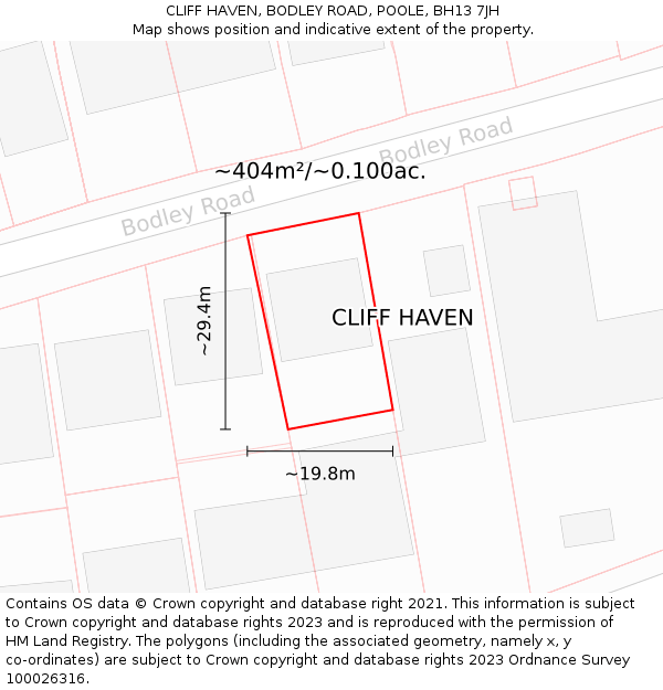 CLIFF HAVEN, BODLEY ROAD, POOLE, BH13 7JH: Plot and title map