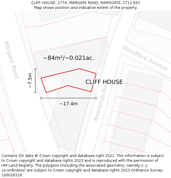 CLIFF HOUSE, 177A, MARGATE ROAD, RAMSGATE, CT12 6SY: Plot and title map