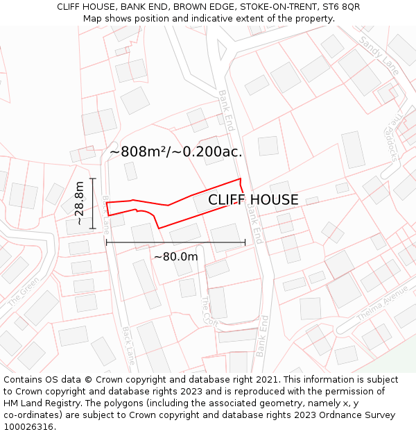 CLIFF HOUSE, BANK END, BROWN EDGE, STOKE-ON-TRENT, ST6 8QR: Plot and title map