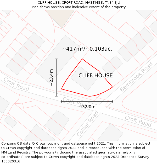 CLIFF HOUSE, CROFT ROAD, HASTINGS, TN34 3JU: Plot and title map