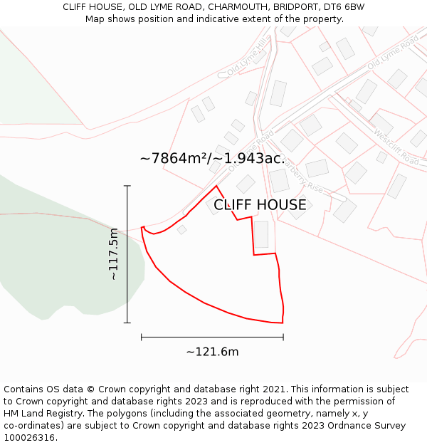 CLIFF HOUSE, OLD LYME ROAD, CHARMOUTH, BRIDPORT, DT6 6BW: Plot and title map