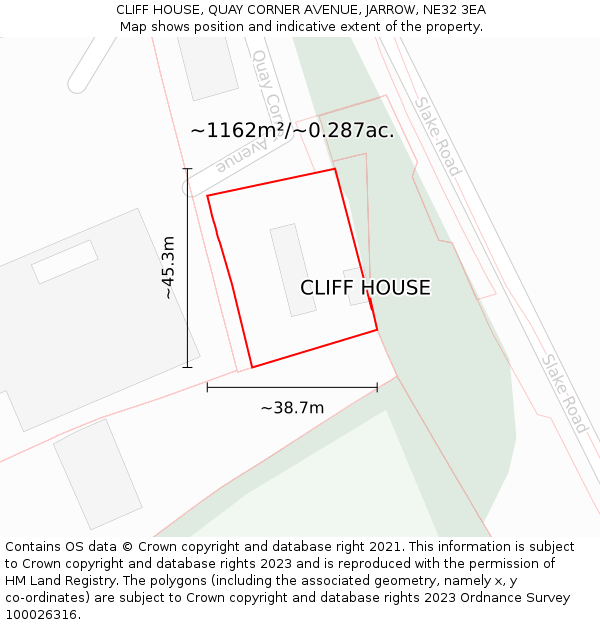 CLIFF HOUSE, QUAY CORNER AVENUE, JARROW, NE32 3EA: Plot and title map