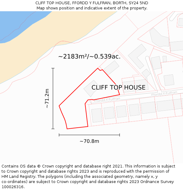 CLIFF TOP HOUSE, FFORDD Y FULFRAN, BORTH, SY24 5ND: Plot and title map