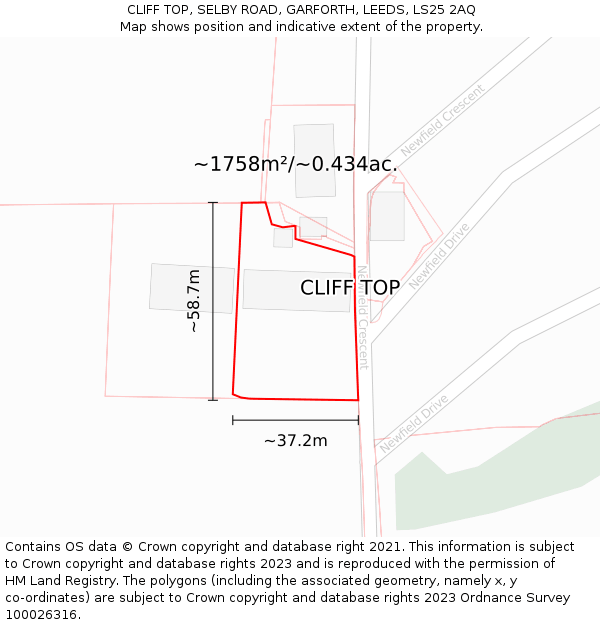 CLIFF TOP, SELBY ROAD, GARFORTH, LEEDS, LS25 2AQ: Plot and title map