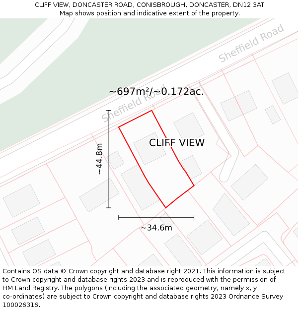 CLIFF VIEW, DONCASTER ROAD, CONISBROUGH, DONCASTER, DN12 3AT: Plot and title map