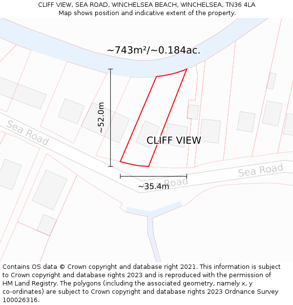CLIFF VIEW, SEA ROAD, WINCHELSEA BEACH, WINCHELSEA, TN36 4LA: Plot and title map
