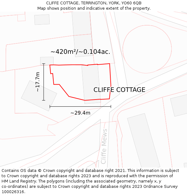 CLIFFE COTTAGE, TERRINGTON, YORK, YO60 6QB: Plot and title map