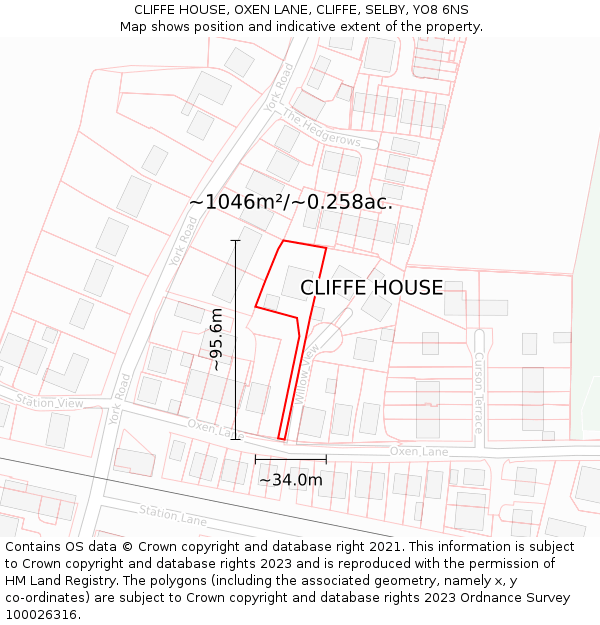 CLIFFE HOUSE, OXEN LANE, CLIFFE, SELBY, YO8 6NS: Plot and title map