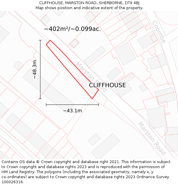 CLIFFHOUSE, MARSTON ROAD, SHERBORNE, DT9 4BJ: Plot and title map