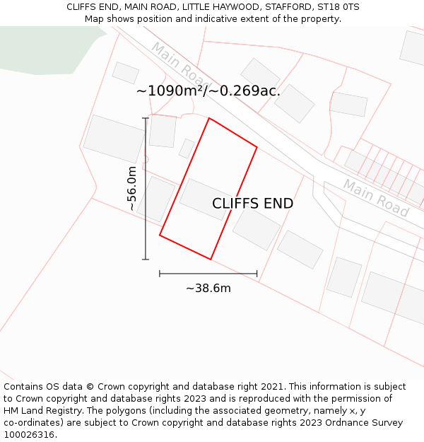 CLIFFS END, MAIN ROAD, LITTLE HAYWOOD, STAFFORD, ST18 0TS: Plot and title map
