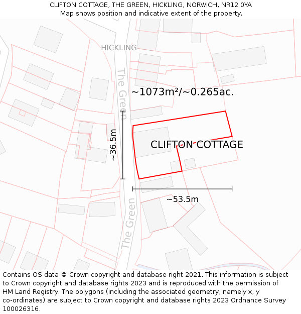 CLIFTON COTTAGE, THE GREEN, HICKLING, NORWICH, NR12 0YA: Plot and title map