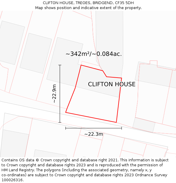 CLIFTON HOUSE, TREOES, BRIDGEND, CF35 5DH: Plot and title map