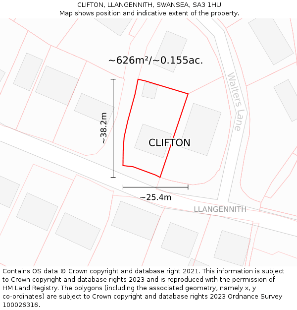 CLIFTON, LLANGENNITH, SWANSEA, SA3 1HU: Plot and title map