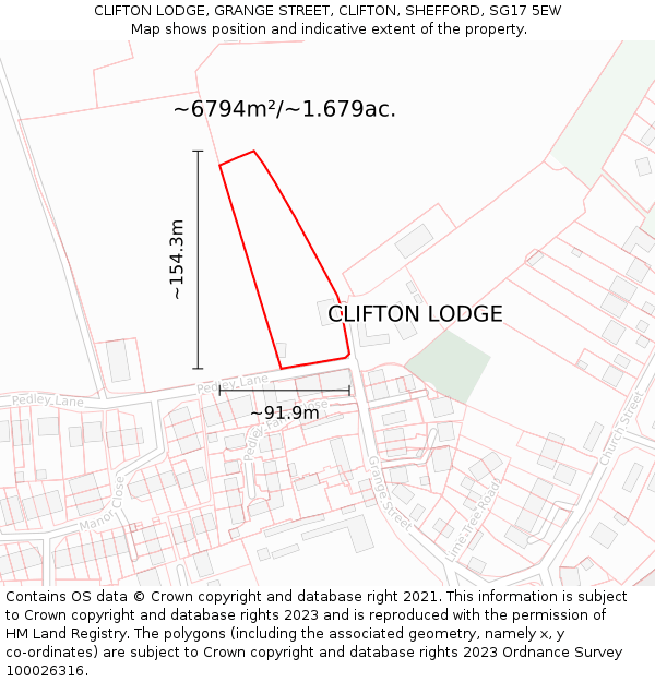CLIFTON LODGE, GRANGE STREET, CLIFTON, SHEFFORD, SG17 5EW: Plot and title map