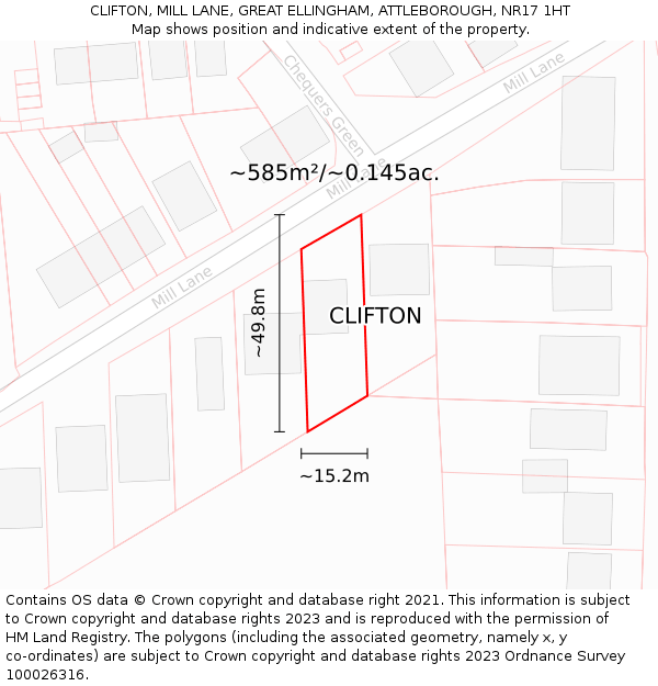 CLIFTON, MILL LANE, GREAT ELLINGHAM, ATTLEBOROUGH, NR17 1HT: Plot and title map