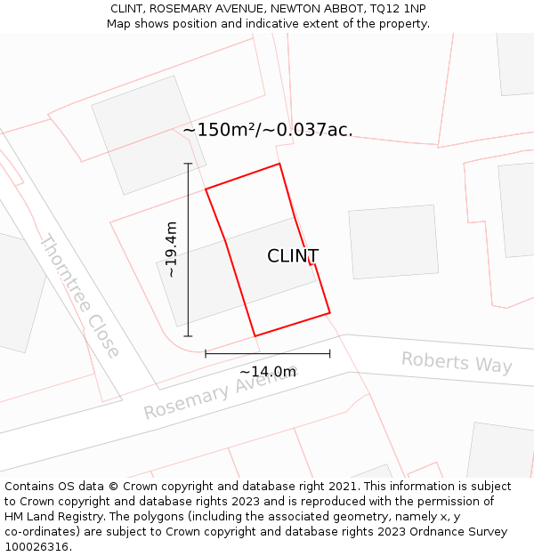 CLINT, ROSEMARY AVENUE, NEWTON ABBOT, TQ12 1NP: Plot and title map