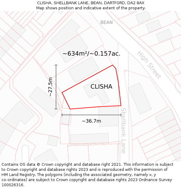 CLISHA, SHELLBANK LANE, BEAN, DARTFORD, DA2 8AX: Plot and title map