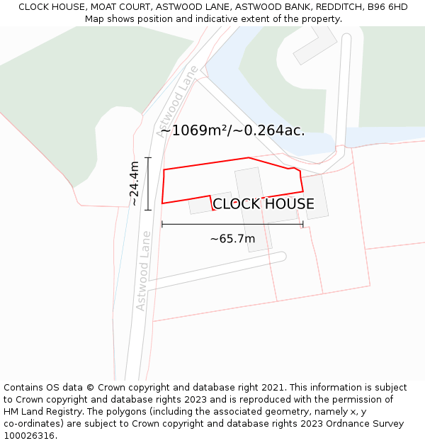 CLOCK HOUSE, MOAT COURT, ASTWOOD LANE, ASTWOOD BANK, REDDITCH, B96 6HD: Plot and title map