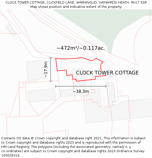 CLOCK TOWER COTTAGE, CUCKFIELD LANE, WARNINGLID, HAYWARDS HEATH, RH17 5SP: Plot and title map