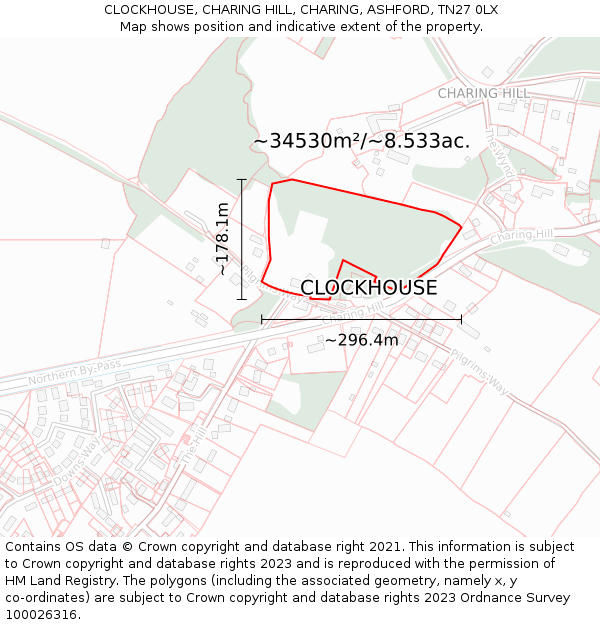 CLOCKHOUSE, CHARING HILL, CHARING, ASHFORD, TN27 0LX: Plot and title map