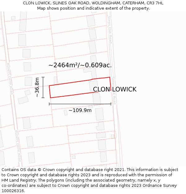 CLON LOWICK, SLINES OAK ROAD, WOLDINGHAM, CATERHAM, CR3 7HL: Plot and title map